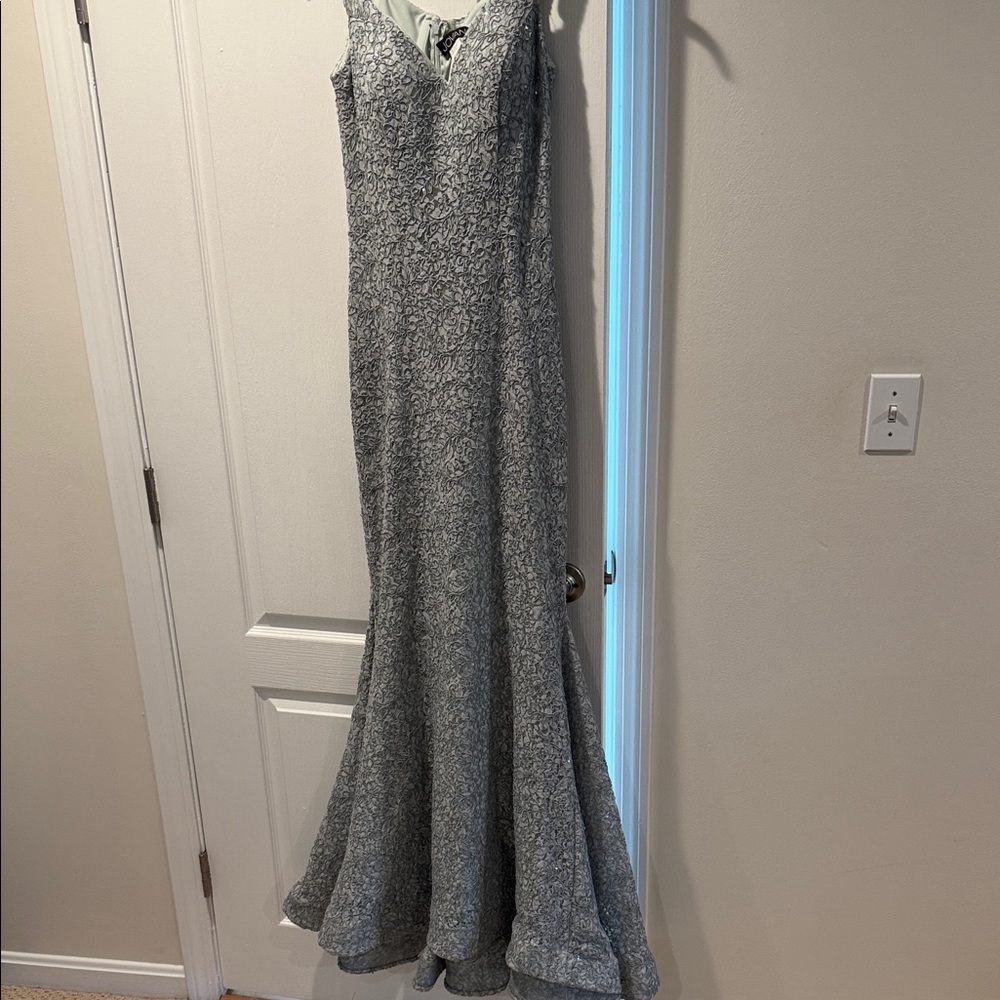 Jovani Textured Seafoam Green Sleeveless Dress